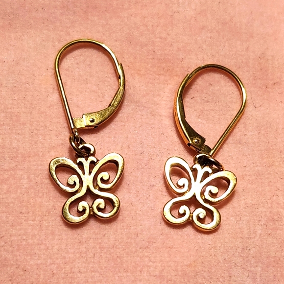 James Avery Retired 14K Gold Butterfly Dangle Lever Back Earrings RARE Gift - Picture 6 of 9